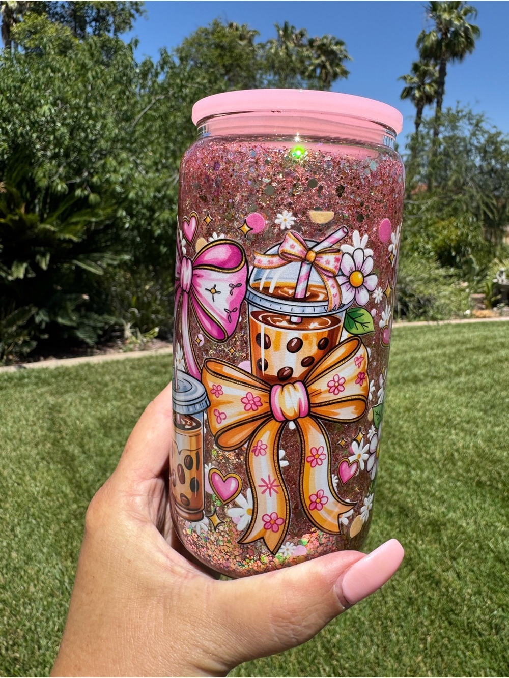 Iced coffee snow globe tumbler 16oz
